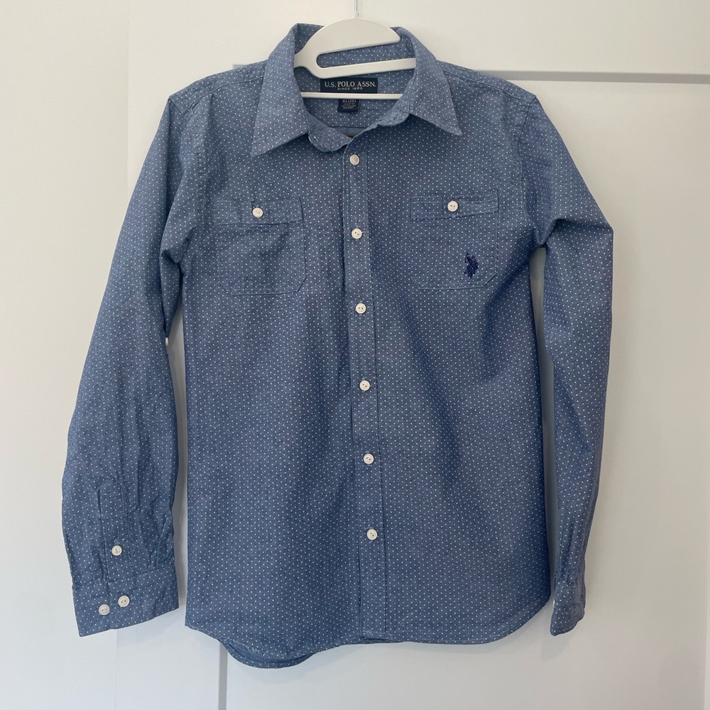 U.S. Polo Assn. Kids Blue Pin Dot Pattern Button-Down Shirt XL 18
